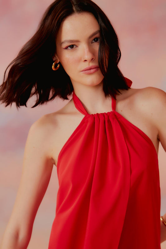 TUNICA CREPE SOFT RESORT PRETO / VERMELHO