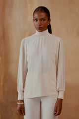 BLUSA MANGA LONGA DETALHE CANELADO MADREPEROLA / NUDE