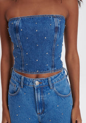 CALCA JEANS WIDE LEG HIGH BORDADA