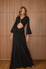 VESTIDO LONGO ANJA ABERTURA CENTRAL PRETO