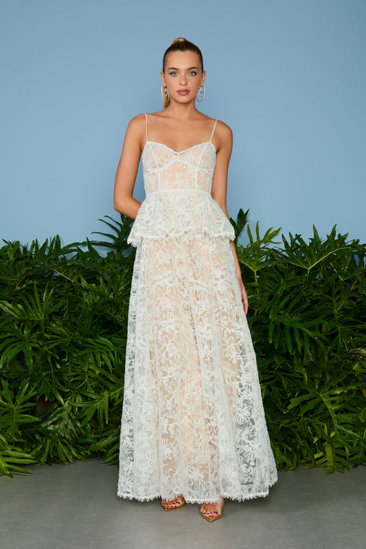 VESTIDO LONGO IVY PEPLUM OFF WHITE