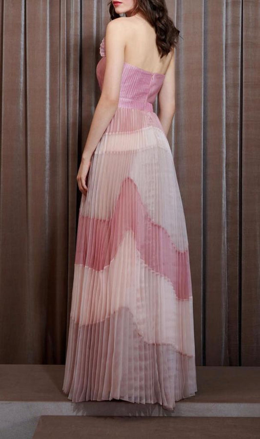 VESTIDO LONGO TOMARA QUE CAIA SAIA RECORTES TONS ROSE/NUDE