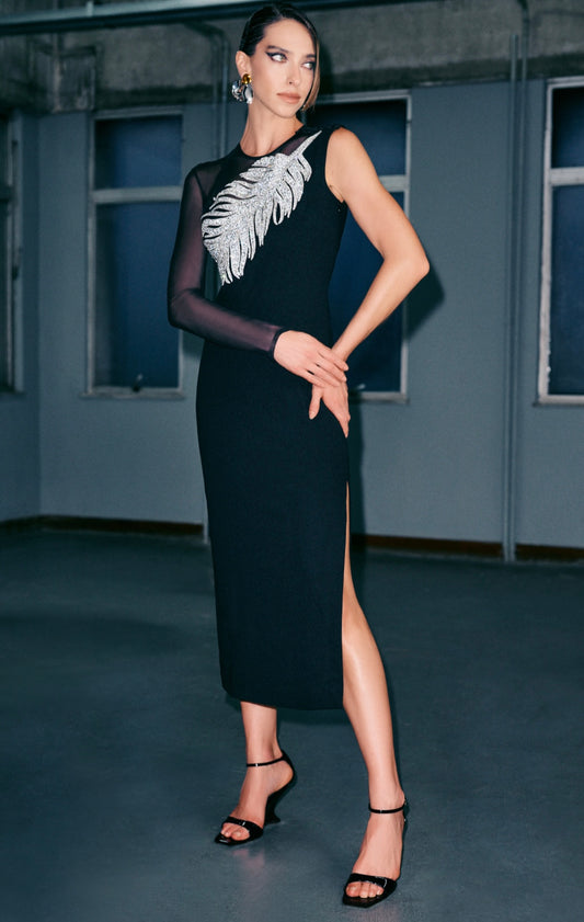 VESTIDO NINO FOLHA BORDADA PRETO