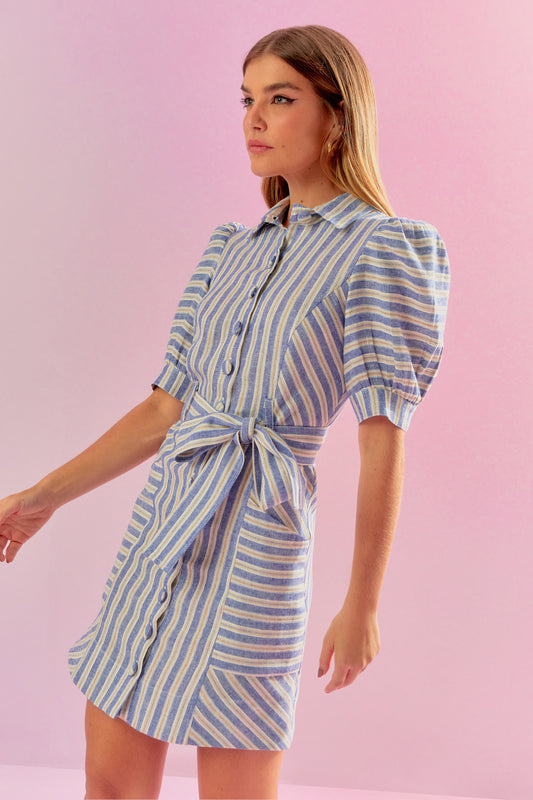 VESTIDO CHEMISE LISTRA DENIM MARINO