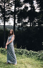 VESTIDO LONGO PATRICIA BONALDI AZUL BORDADO