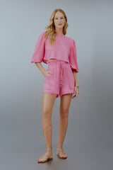 CONJUNTO LINHO VIETNA DETALHE POMPOM ROSA