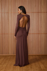 VESTIDO LONGO JOAN ARGOLA COFFEE