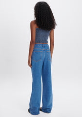 CALCA JEANS WIDE LEG HIGH BORDADA