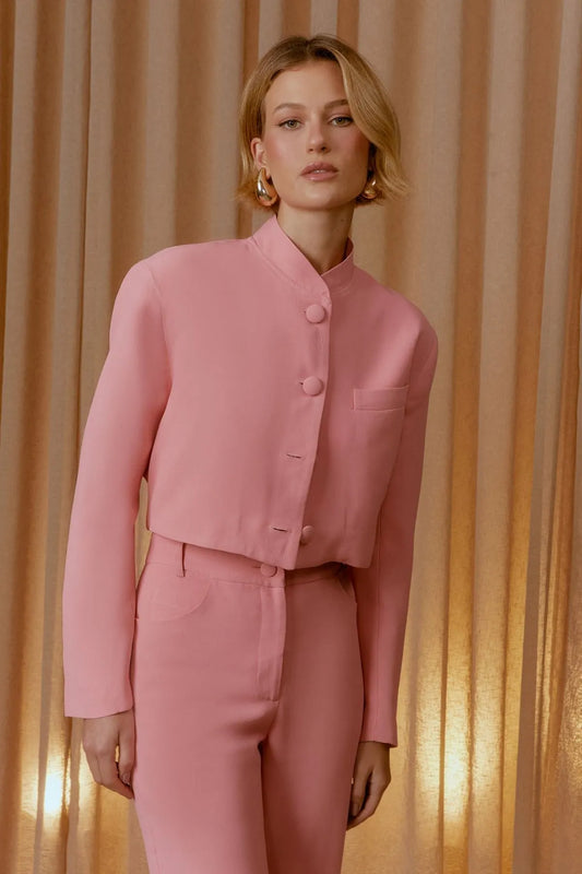 CASACO CREPE BOTÕES FORRADOS ROSA CORA