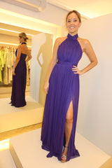 VESTIDO LONGO FRENTE ÚNICA FRANZIDO ROXO