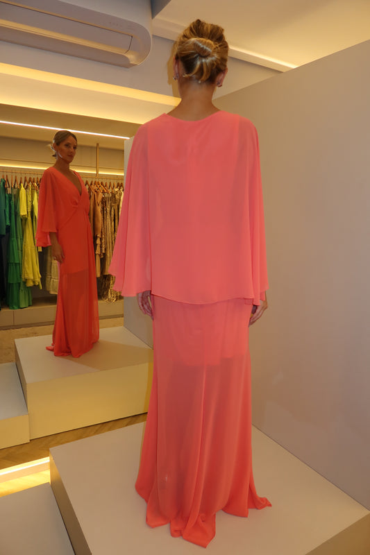 VESTIDO LONGO MANGA LARANJA