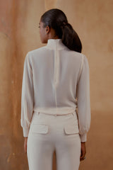 BLUSA MANGA LONGA DETALHE CANELADO MADREPEROLA / NUDE