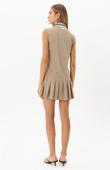 VESTIDO CURTO DE PREGAS GOLA ALTA CINZA