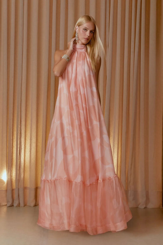 VESTIDO LONGO PREGAS ESTAMPA SPOTLIGHT