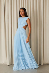 VESTIDO LONGO KARLIE PLISSADO BABY BLUE