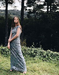 VESTIDO LONGO PATRICIA BONALDI AZUL BORDADO