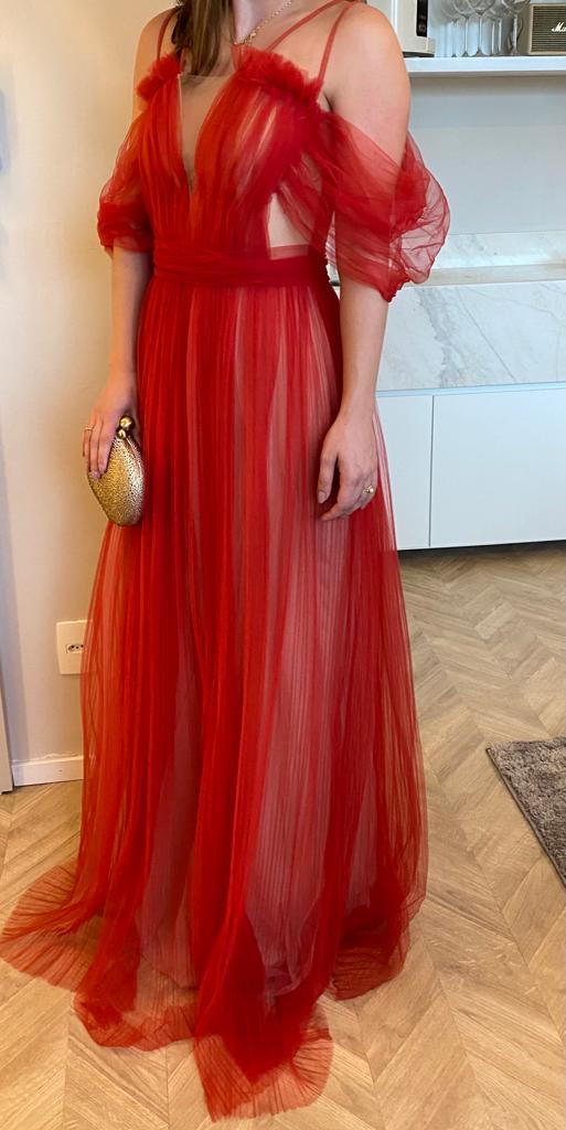 VESTIDO LONGO TULE TARQUINADO VERMELHO