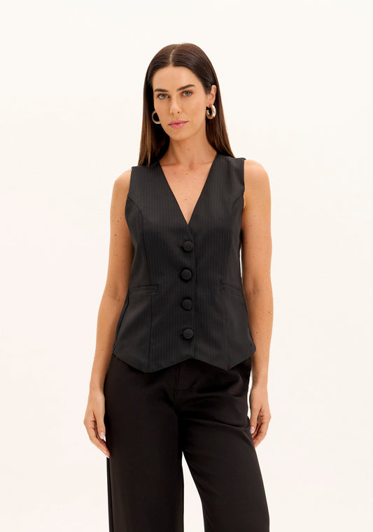 COLETE ALFAIATARIA ALONGADO PRETO RISCA DE GIZ