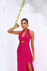 VESTIDO PEIXES LONGO PAETE ROSA