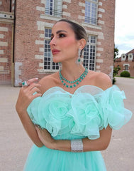 VESTIDO LONGO THASSIA FLORES DECOTE MINT