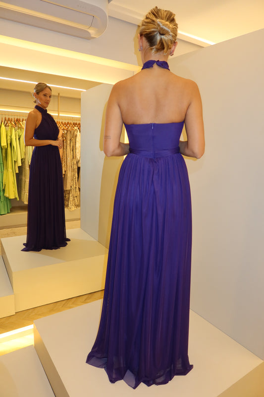 VESTIDO LONGO FRENTE ÚNICA FRANZIDO ROXO
