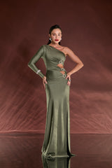 VESTIDO LONGO TRIO FIVELAS VAZADO VERDE OLIVA