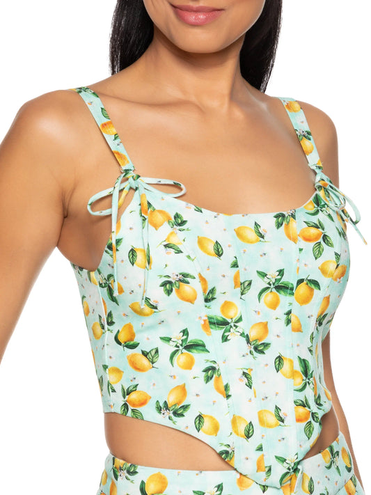 BLUSA CORSET DE ALÇAS ESTAMPA LIMÃO SICILIANO