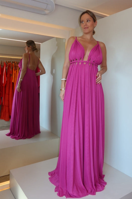 VESTIDO LONGO TRANÇA FÚCSIA