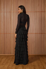 BLUSA ELIZABETH TULE GOLA ALTA PRETO