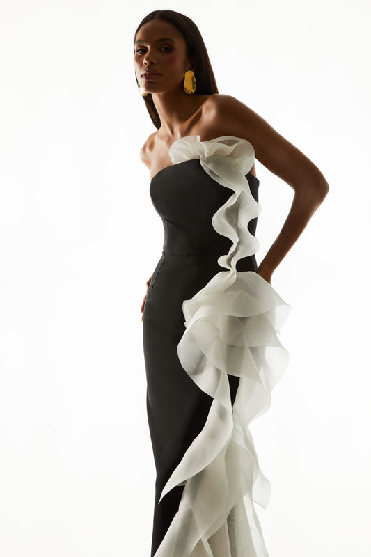 VESTIDO LONGO GIULIA PRETO/OFF WHITE