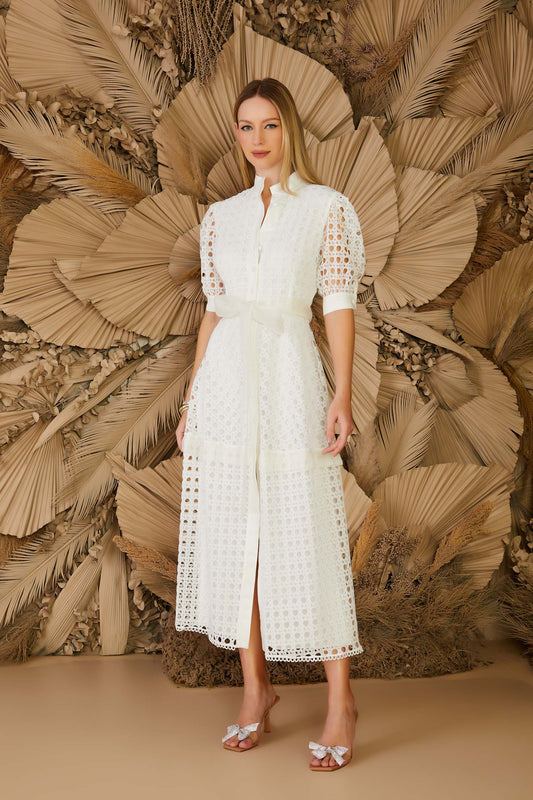 VESTIDO TRESSE LAÇO OFF WHITE