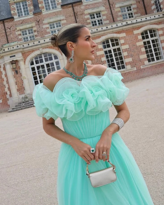 VESTIDO LONGO THASSIA FLORES DECOTE MINT