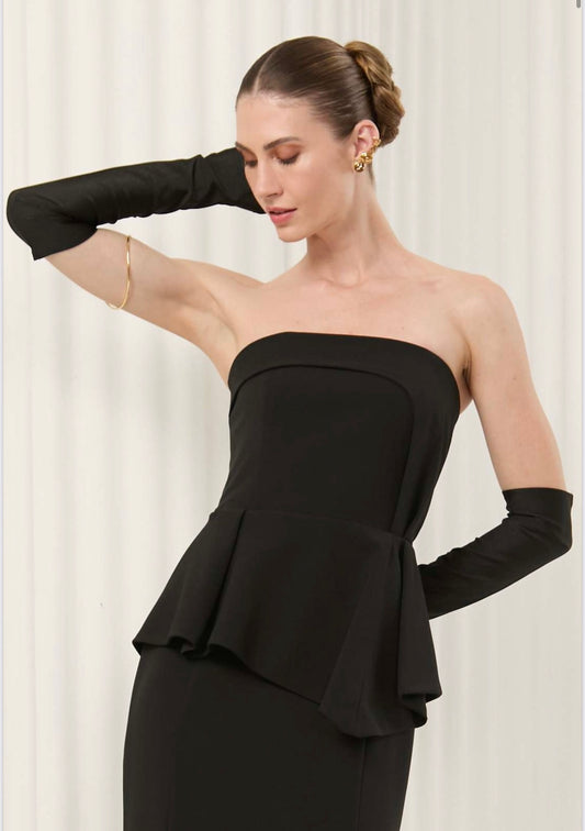 VESTIDO LONGO TOMARA QUE CAIA E PEPLUM PRETO