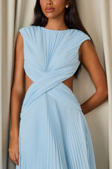 VESTIDO LONGO KARLIE PLISSADO BABY BLUE