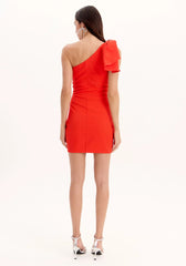 VESTIDO OMBRO COM MAXI LAÇO VERMELHO