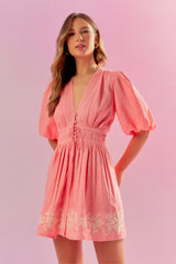 VESTIDO RAYON LINEN BORDADO HORTÊNSIA FONDANT