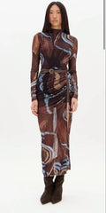 VESTIDO SUPER MIDI ESTAMPADO MANGA LONGA