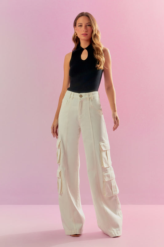 CALÇA SARJA BOLSOS JOY OFF WHITE