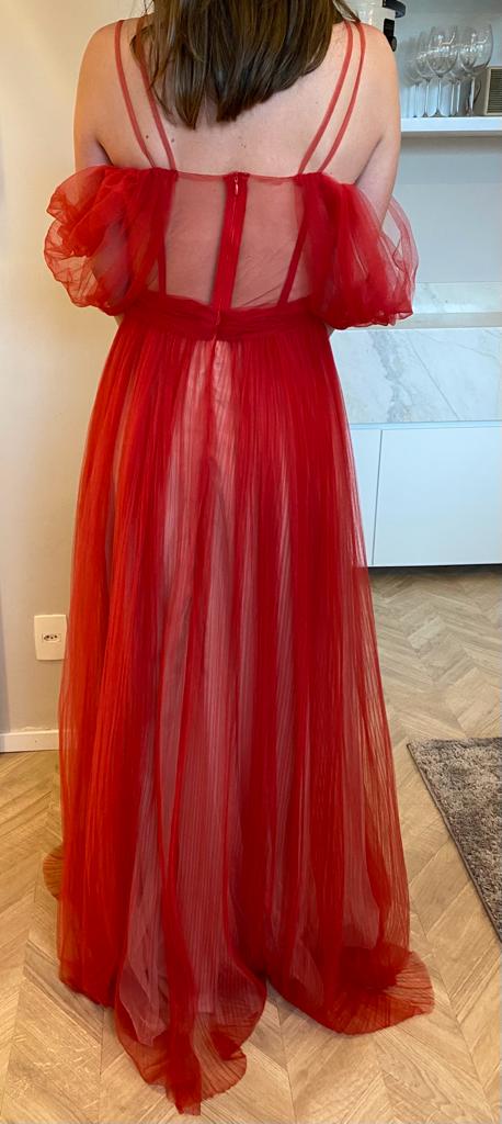 VESTIDO LONGO TULE TARQUINADO VERMELHO