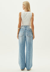 CALÇA JEANS WIDE LEG SUPER HIGH TACHAS BRANCAS