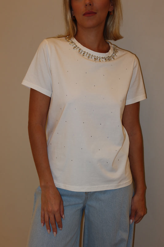 BLUSA GOLA STRASS COM BRILHO BRANCO