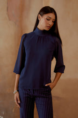 BLUSA MANGA LONGA DETALHE CANELADO AZUL ECLIPSE