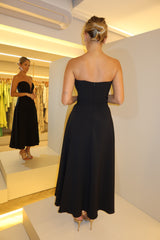 VESTIDO MIDI GODÊ DECOTE CORAÇÃO PRETO