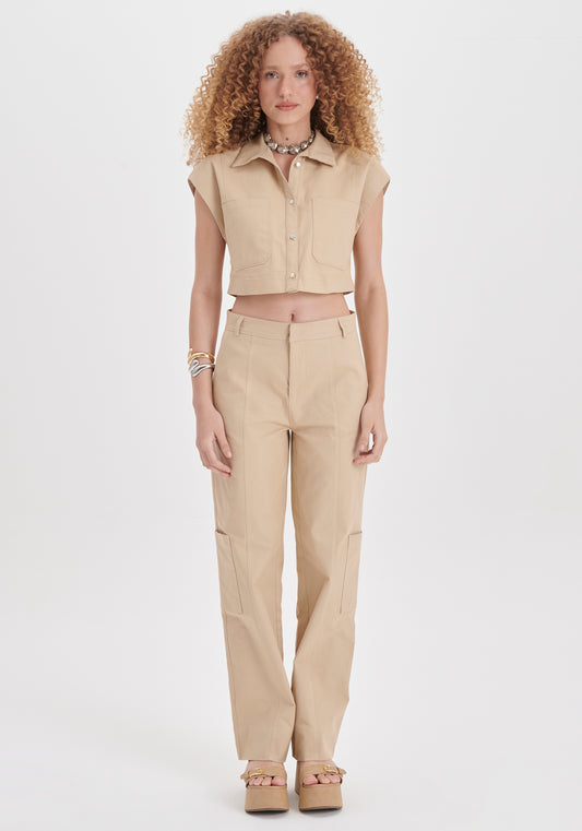 CALÇA WIDE LEG CINTURA ALTA BEGE