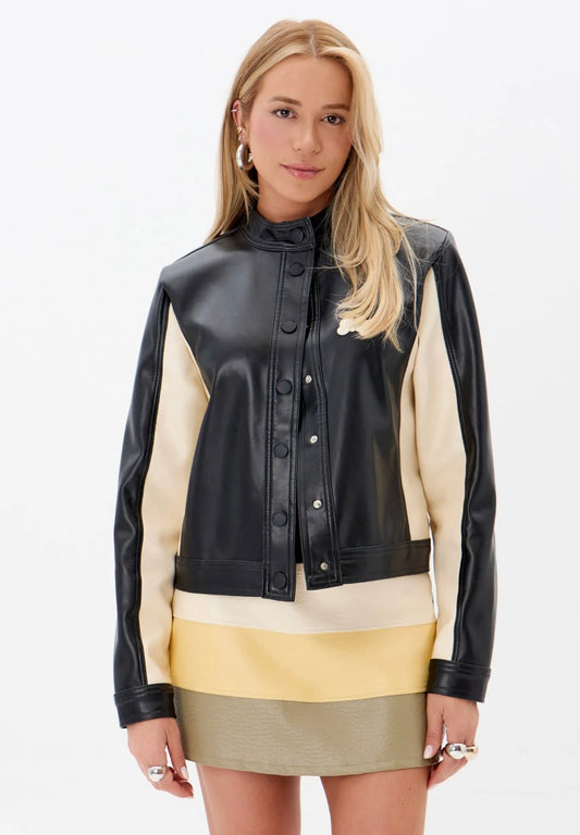 JAQUETA TRUCKER BICOLOR PRETA/OFF WHITE