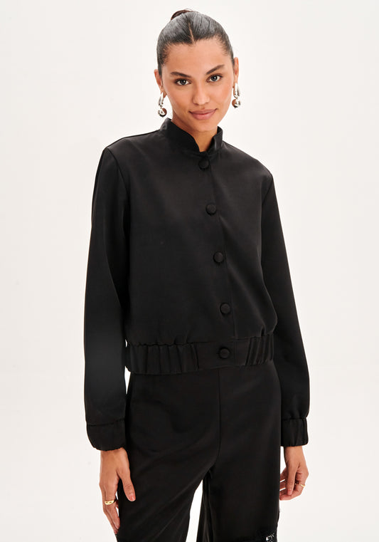 JAQUETA BOMBER COM BOTÕES PRETA