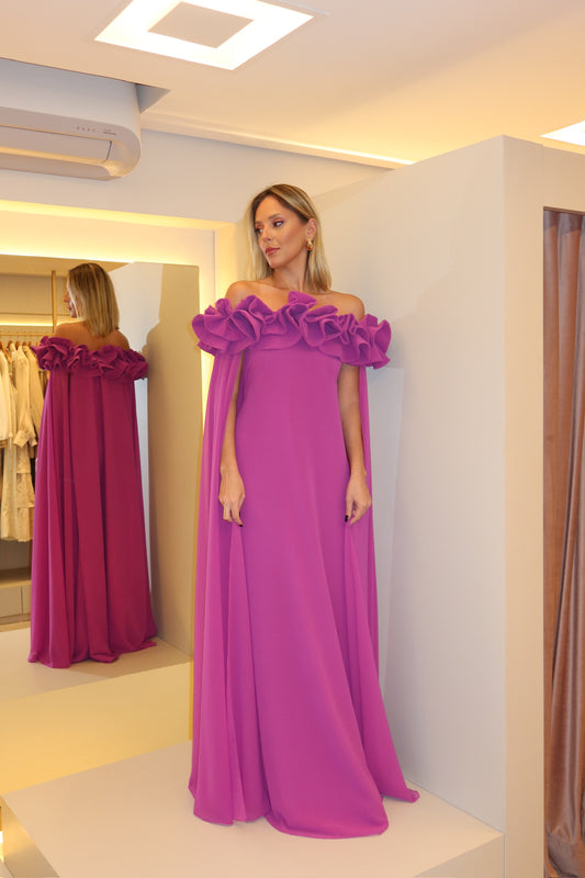 VESTIDO LONGO JABÔ OMBRO A OMBRO ROXO