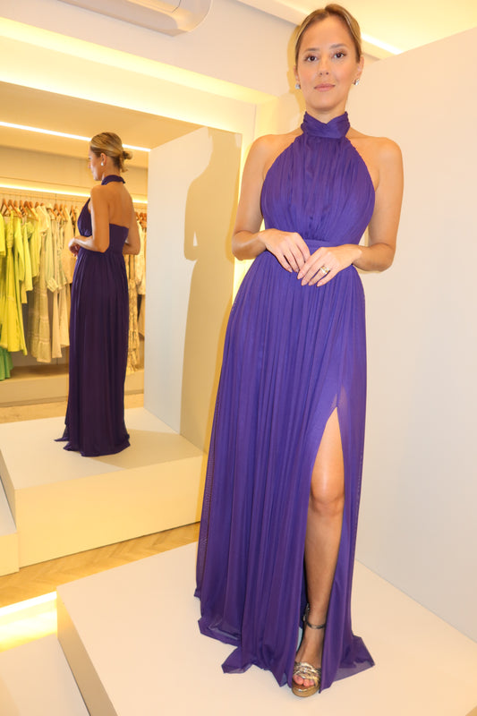 VESTIDO LONGO FRENTE ÚNICA FRANZIDO ROXO