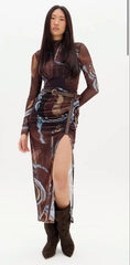 VESTIDO SUPER MIDI ESTAMPADO MANGA LONGA