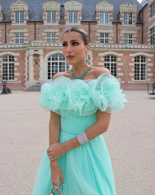 VESTIDO LONGO THASSIA FLORES DECOTE MINT